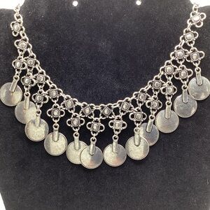 Textured Silver Coin Fringe Necklace